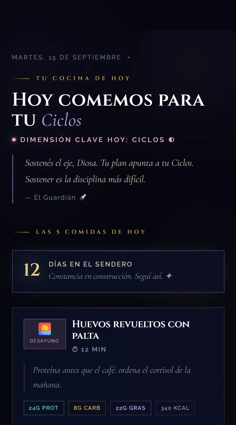 Cocina de hoy en el portal: la dimensión clave del día y las cinco comidas con sus macros