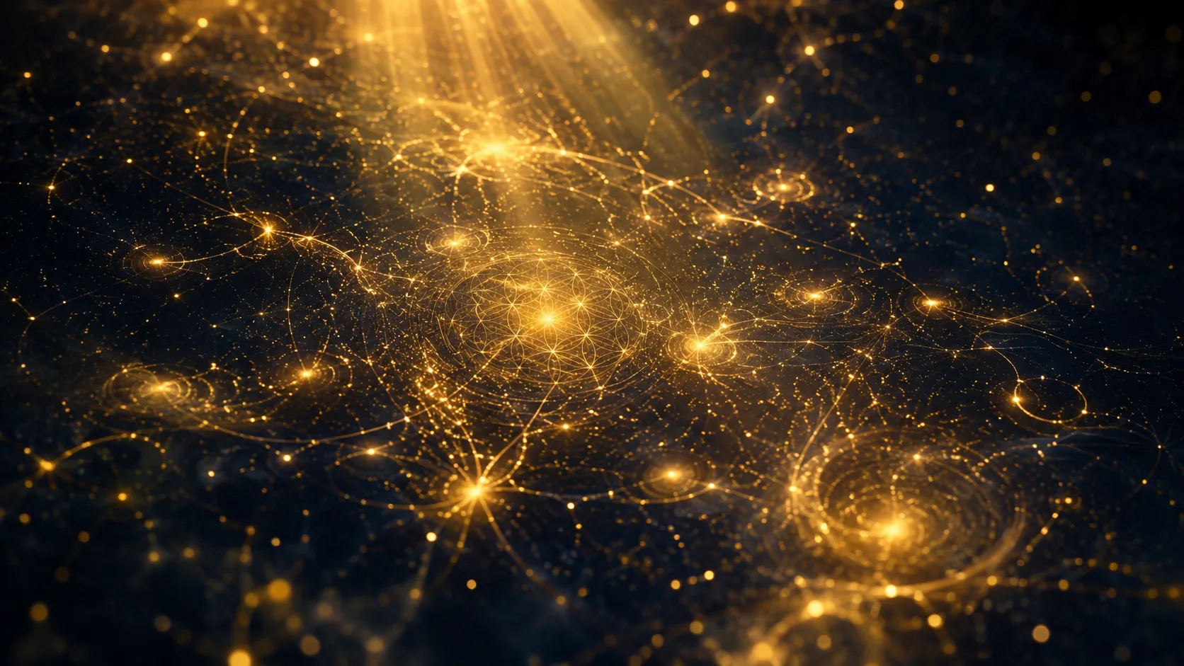 Un campo de luces doradas conectadas — la comunidad que crece